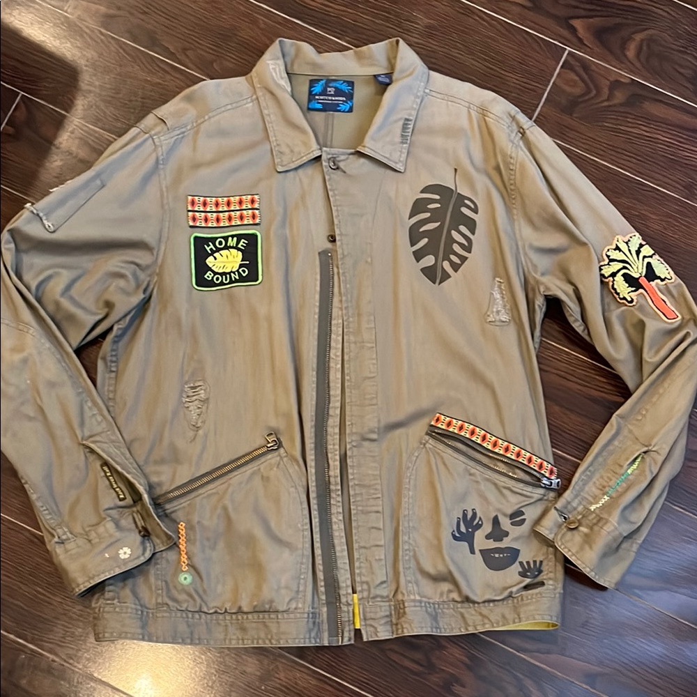 Scotch & Soda Green Military Field Jacket with Embroidery